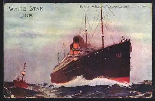 Künstler-AK Passagierschiff Twin Screw R.M.S. Baltic approaching Liverpool