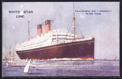 AK Passagierschiff TSS Arabic auf dem Meer, White Star Line