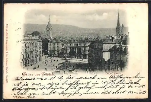 AK Zürich, Blick auf den Paradeplatz