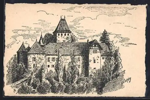 Künstler-AK Blonay, Blick auf die Burg
