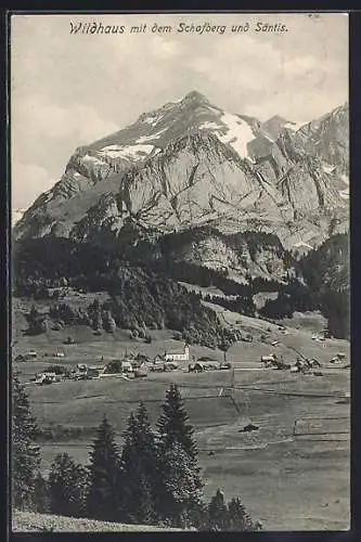 AK Wildhaus, Ortsansicht mit Schafberg und Säntis