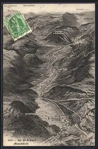 AK Noiraigue /Val de Travers, Val de Travers aus der Vogelschau