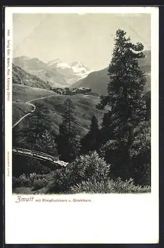 AK Zermatt, Zmutt mit Rimpfischhorn und Strahlhorn