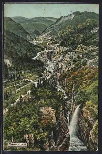AK Bözingen, Taubenlochschlucht, Totalansicht aus der Vogelschau