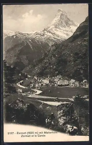 AK Zermatt, Ortsansicht mit Matterhorn