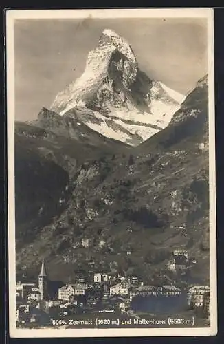 AK Zermatt, Teilansicht vom Ort, Blick zum Matterhorn