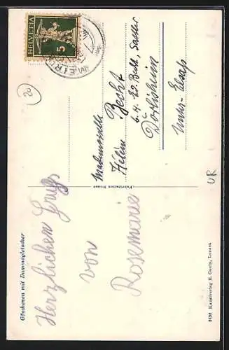 AK Göschenen, Ortsansicht mit Brücke und Dammagletscher