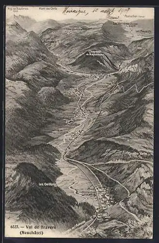 AK Travers /Val de Travers, das Tal aus der Vogelschau