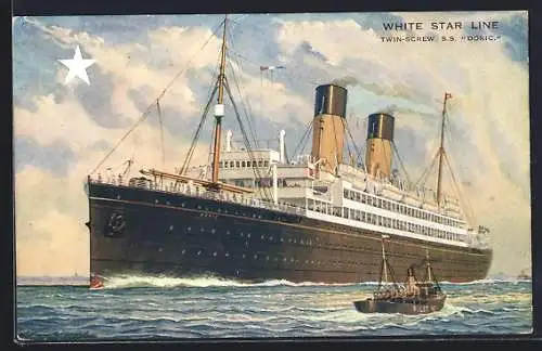AK Passagierschiff SS Doric in Fahrt, White Star Line