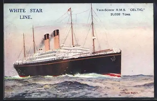 Künstler-AK Passagierschiff RMS Celtic, White Star Line