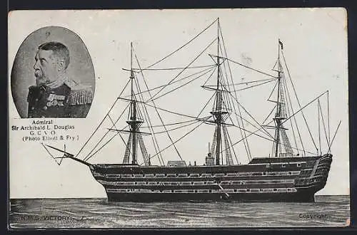 AK Kriegsschiff HMS Victory und Admiral Sir Archibald L. Douglas