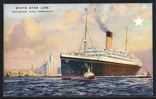 Künstler-AK sign. B. Black: Passagierschiff R. M. S. Megantic vor der Küste
