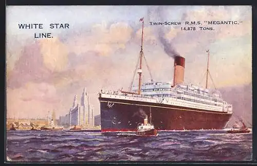 Künstler-AK sign. B. Black: Passagierschiff R. M. S. Megantic vor der Küste