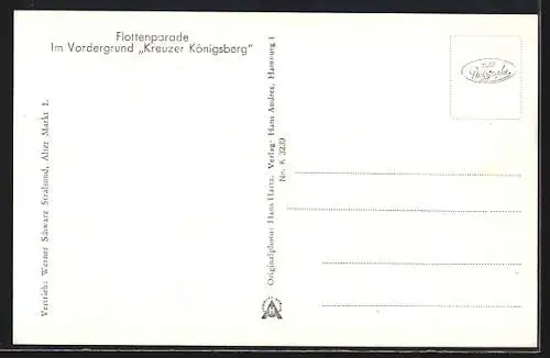 AK Flottenparade, Leichter Kreuzer Königsberg im Vordergrund, Kriegsmarine
