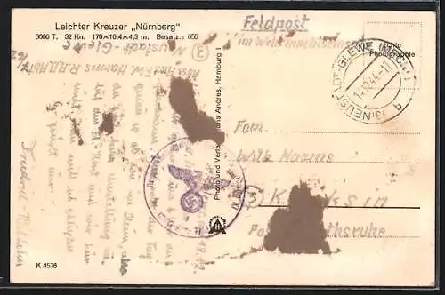 AK Leichter Kreuzer Nürnberg der deutschen Kriegsmarine