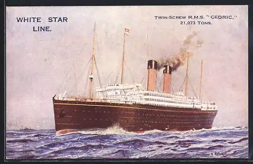 AK Passagierschiff RMS Cedric auf hoher See, White Star Line