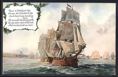 Künstler-AK Englische Flotte aus der Zeit Nelsons, Kriegsschiffe