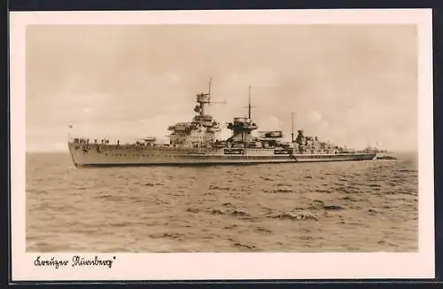 AK Kreuzer Nürnberg der Kriegsmarine auf See