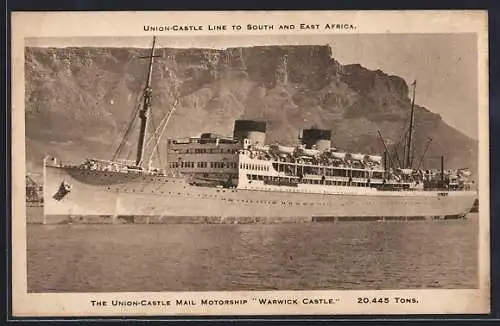 AK The Union-Castle Mail Motorship Warwick Castle, to South and East Africa
