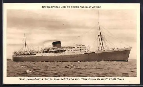 AK The Union-Castle Royal Mail Motor Vessel Capetown Castle unter Volldampf