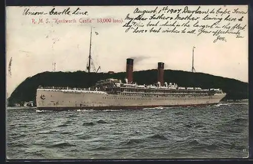 AK RMS Kenilworth Castle, Passagierschiff in Fahrt