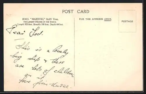 Künstler-AK Passagierschiff RMS Majestic, White Star Line
