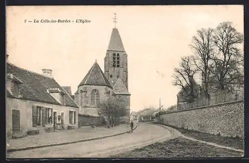 AK La Celle-les-Bordes, L`Église et la rue principale