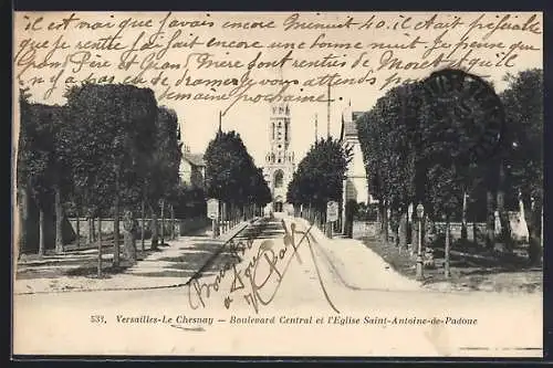 AK Versailles-Le Chesnay, Boulevard Central et l`Église Saint-Antoine-de-Padoue