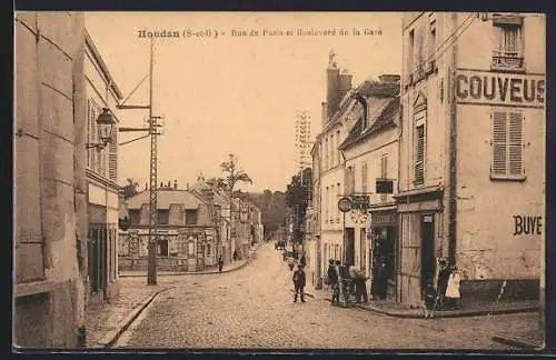 AK Houdan, Rue de Paris et Boulevard de la Gare