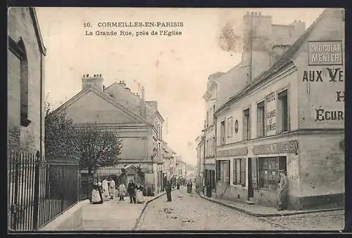 AK Cormeilles-en-Parisis, La Grande Rue près de l`Église