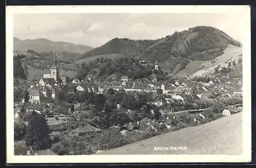 AK Bruck a. d. Mur, Gesamtansicht von einen Berg aus