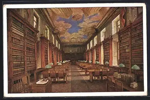 Künstler-AK Wien, Druckschriftenlesesaal der Nationalbibliothek, Innenansicht