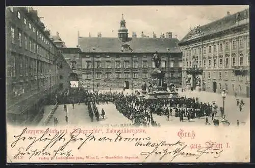 AK Wien, Franzensplatz mit Burgmusik, Fahnenübergabe