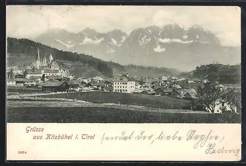 AK Kitzbühel, Panoramablick auf Ort und Gebirge