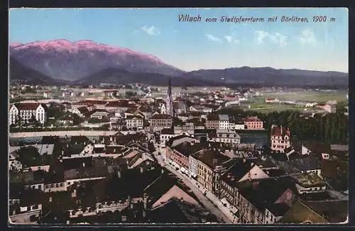 AK Villach, Blick vom Stadtpfarrturm mit Görlitzen