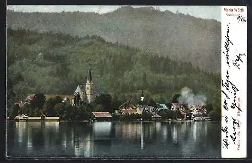 AK Maria Wörth /Kärnten, Ortsansicht über den See
