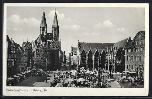 AK Braunschweig, Altmarkt mit Marktbetrieb