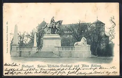 AK Stuttgart, Kaiser-Wilhelm-Denkmal und Altes Schloss
