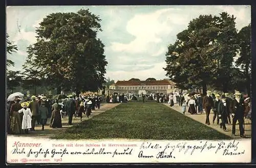 AK Hannover, Partie mit dem Schloss in Herrenhausen