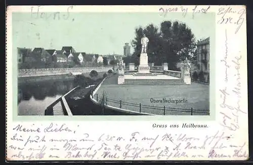 AK Heilbronn a. N., Obere Neckarpartie mit Bismarck-Denkmal