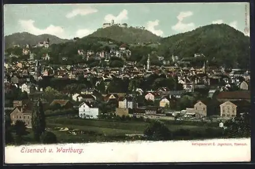 AK Eisenach, Ortspanorama mit Wartburg