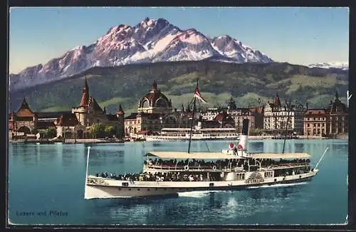 AK Luzern, Binnenschiff Unterwalden mit Pilatus