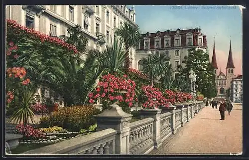 AK Luzern, Schweizerhofquai am Hotel Schweizerhof