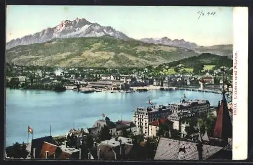 AK Luzern, Stadtansicht und Pilatus