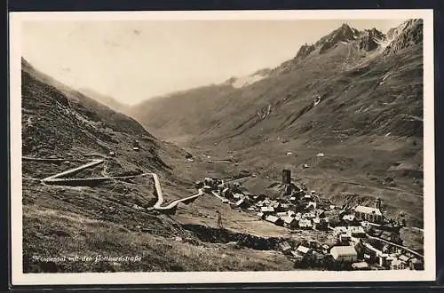 AK Hospental, Panorama mit Gotthardstrasse