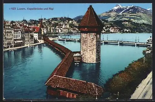 AK Luzern, Kapellbrücke und Rigi