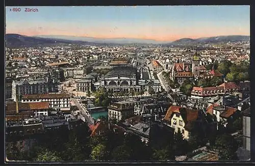AK Zürich, Stadtansicht aus der Vogelschau