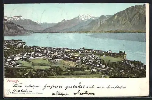 AK Vevey, Totalansicht aus der Vogelschau