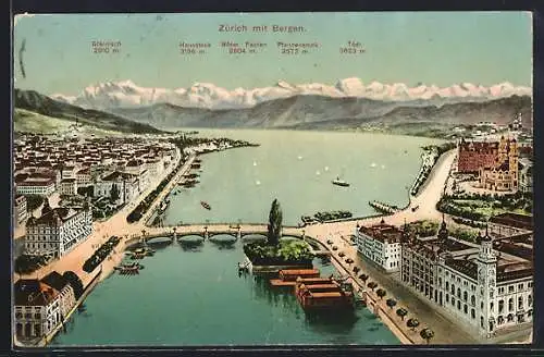 AK Zürich, Ortsansicht mit Bergen