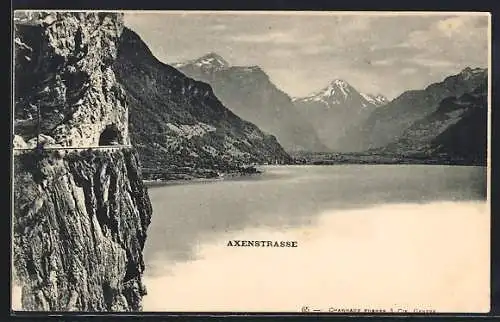 AK Axenstrasse, Blick auf den Vierwaldstättersee mit den Alpen
